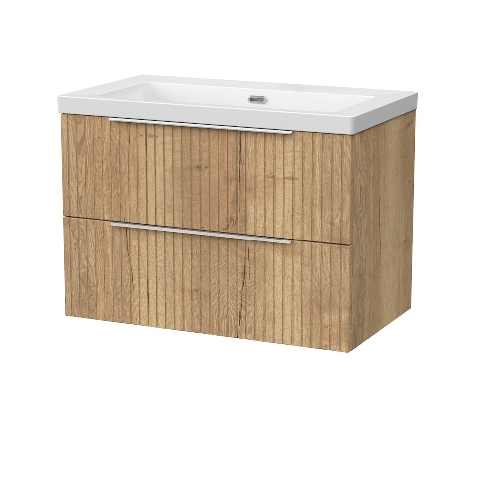 image 1 of Balterley Callingwood Contemporary Wall Hung 2 Drawer Vanity Unit with 0 Tap Hole Fireclay Basin , 800mm, Autumn Oak