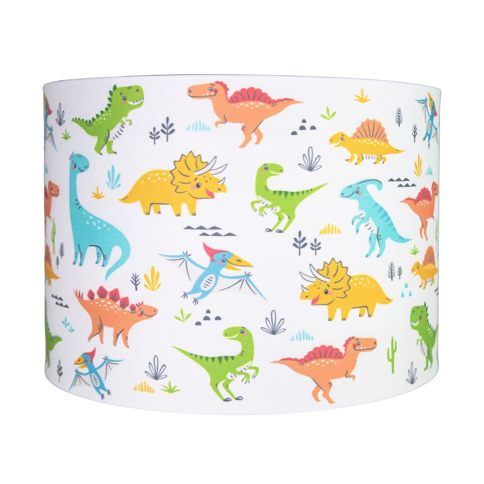 image 1 of Modern and Colourful Dinosaurs Childrens Cotton Fabric Lamp Shade - 25cm | Multi | 10"