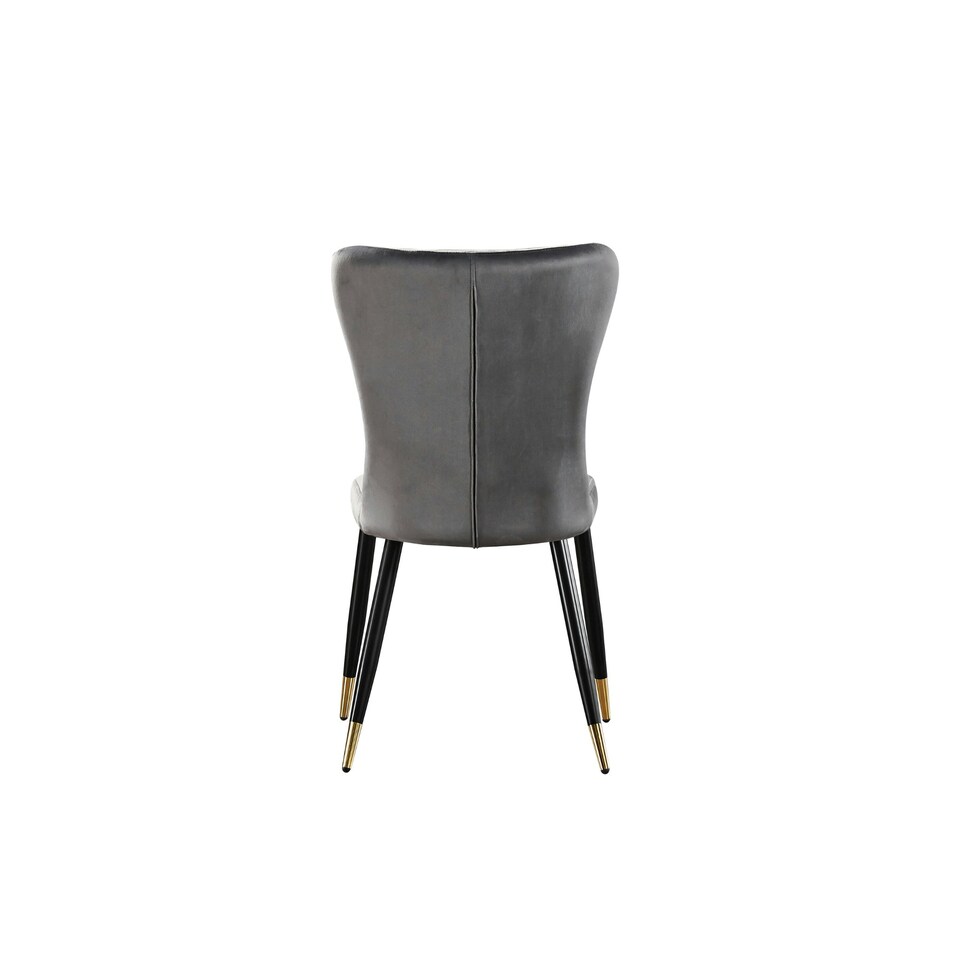 image 1 of Single New York Modern Velvet Dining Chair with High Back, Black Metal Legs | Grey | Gold End Tips