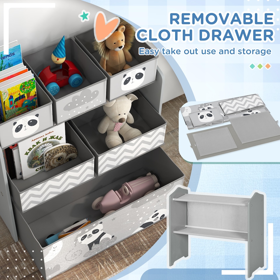 image 1 of ZONEKIZ Kids Storage Unit with 6 Boxes, Toy Storage Organiser, Grey