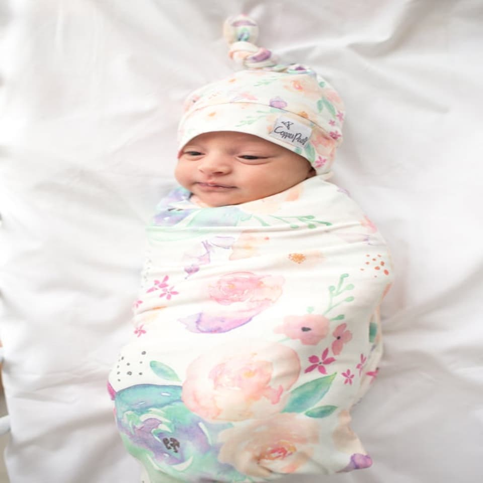 image 1 of Copper Pearl Knitted Swaddle Blanket Bloom