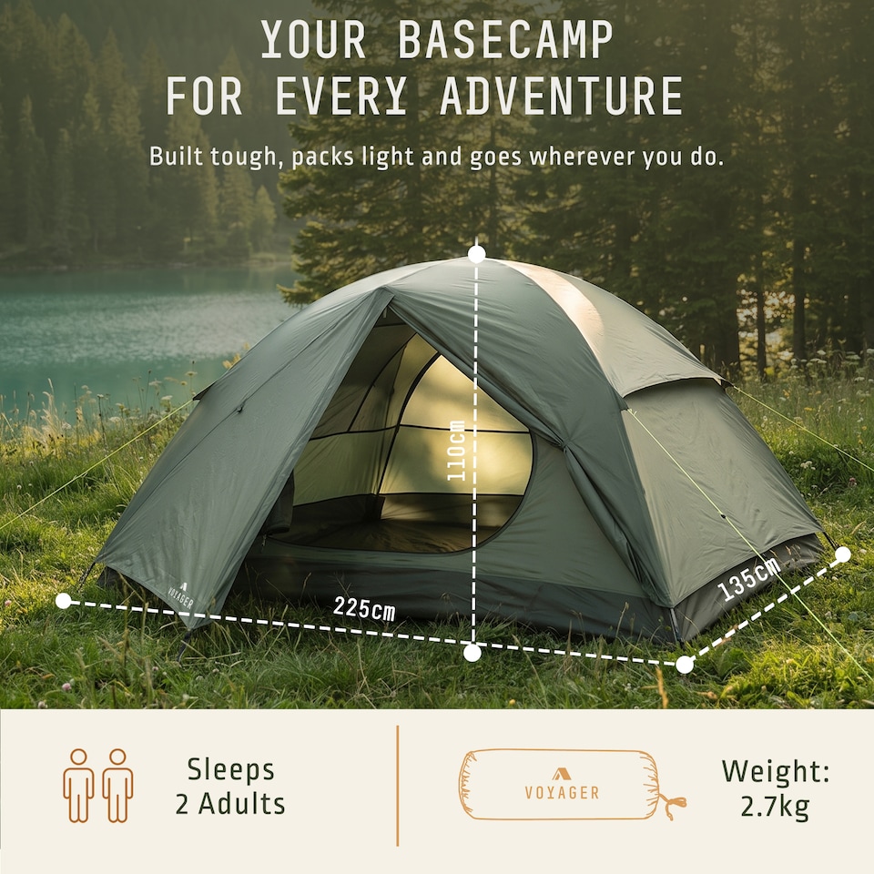 image 1 of Voyager 2 Man Dome Tent with Taped Seams and Breathable Mesh Inner