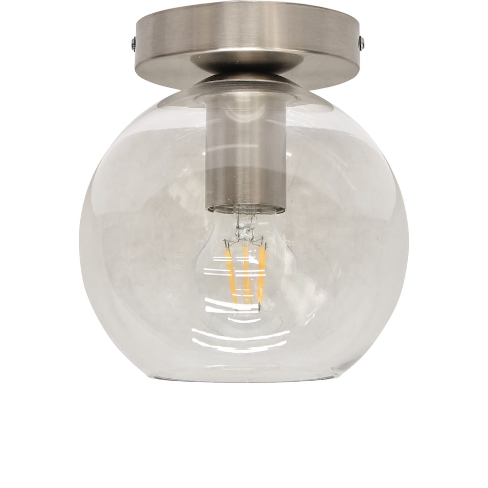image 1 of Set of 2 Barnum - Glass Globe Satin Nickel Ceiling Light Fittings