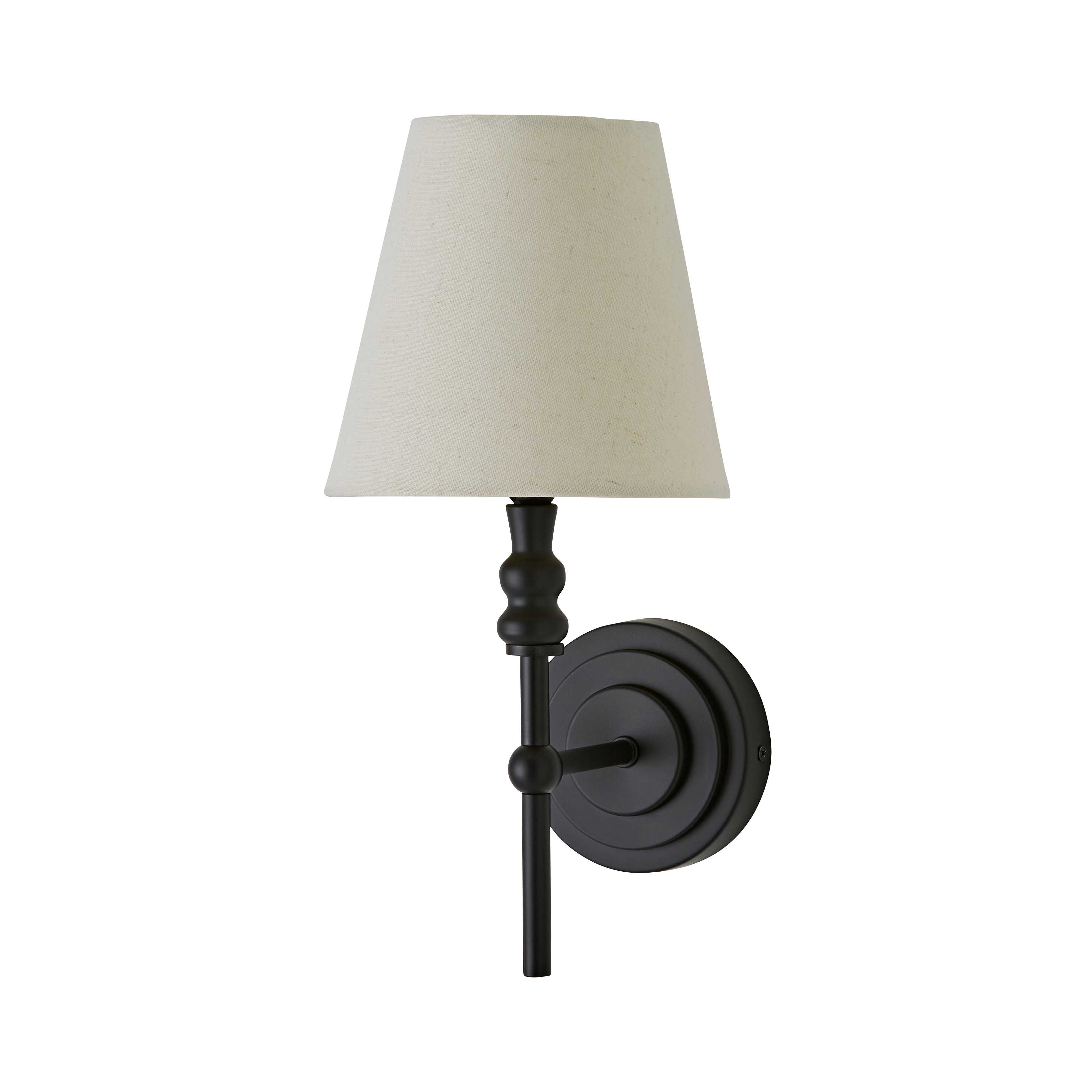 ValueLights Maggie Candlestick Wall Light with Linen Tapered Lamp Shade with Bulb in Black
