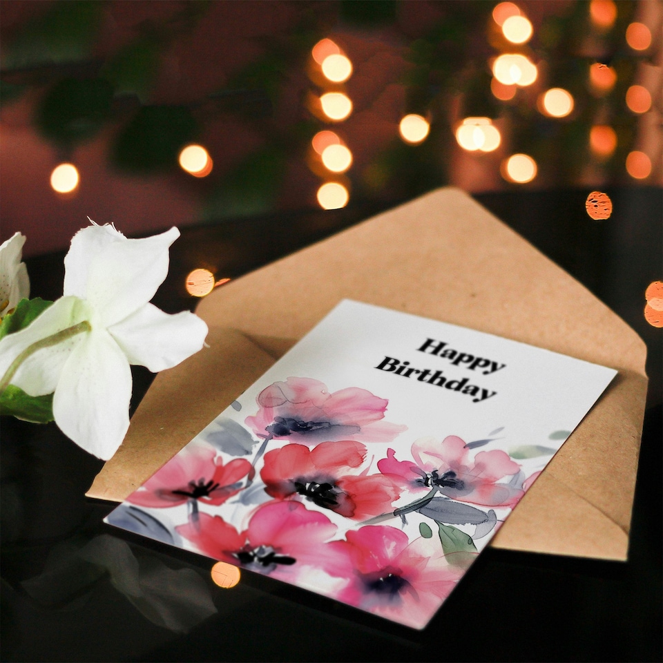 image 1 of Poppy Flower Bouquet Watercolour Woman Her Birthday Card