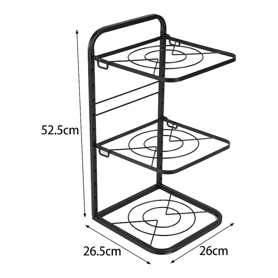 image 1 of Living and Home 3-Tier Kitchen Pot Pan Organizer Rack | Black
