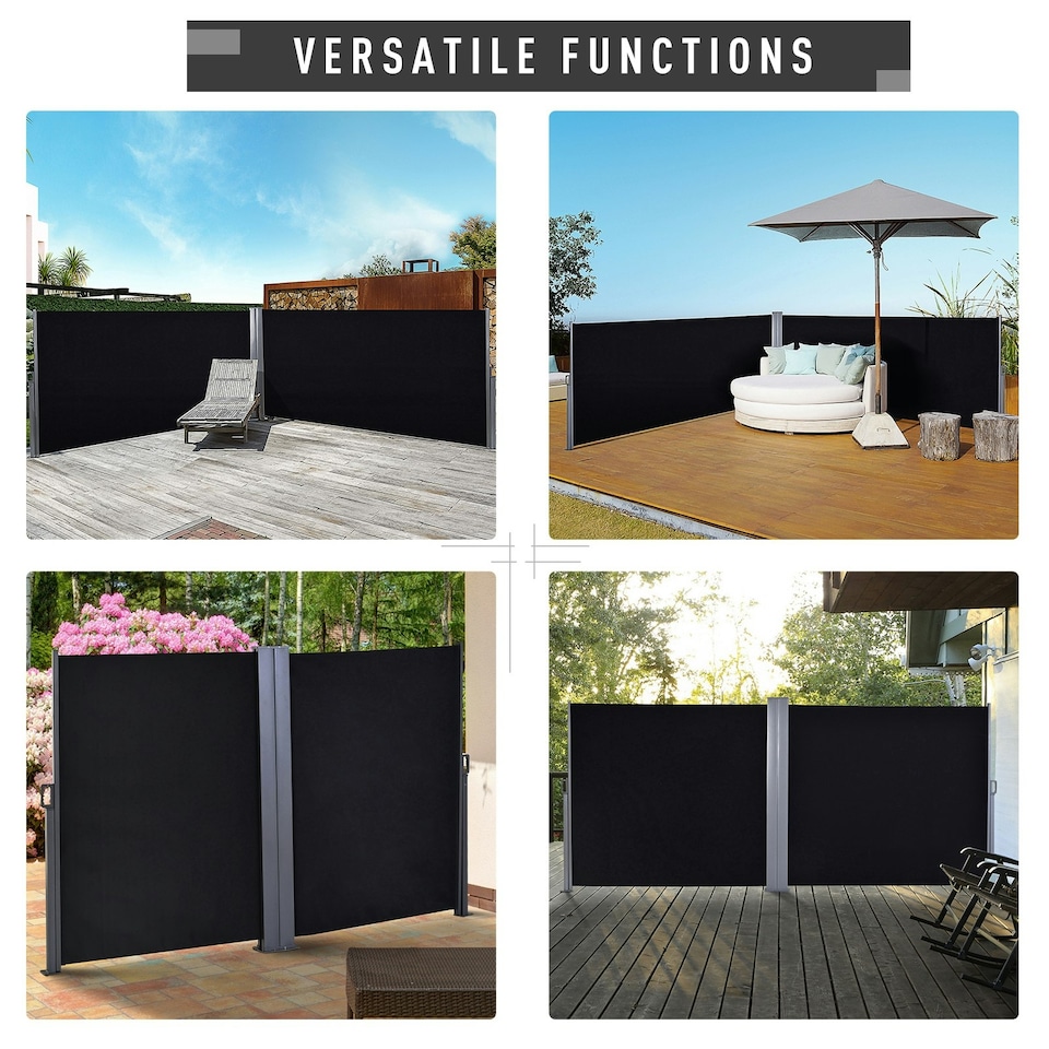 image 1 of Outsunny 6mx1.8m Double Retractable Side Awning Steel Frame Outdoor Shade Black Black