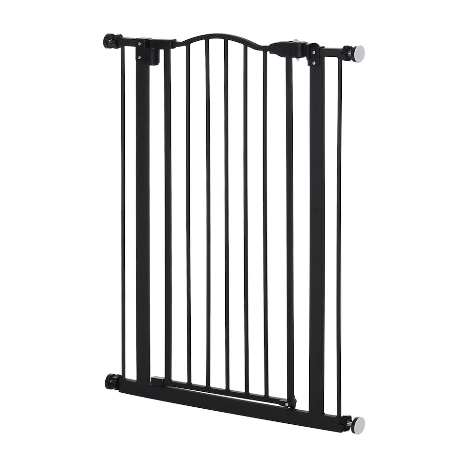 image 1 of PawHut 74-80cm Adjustable Metal Pet Gate Safety Barrier w/ Auto-Close Door Black
