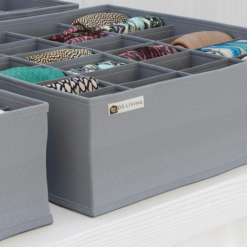 image 1 of Foldable Clothes Drawer Organiser Storage Set of 4 Grey | Grey