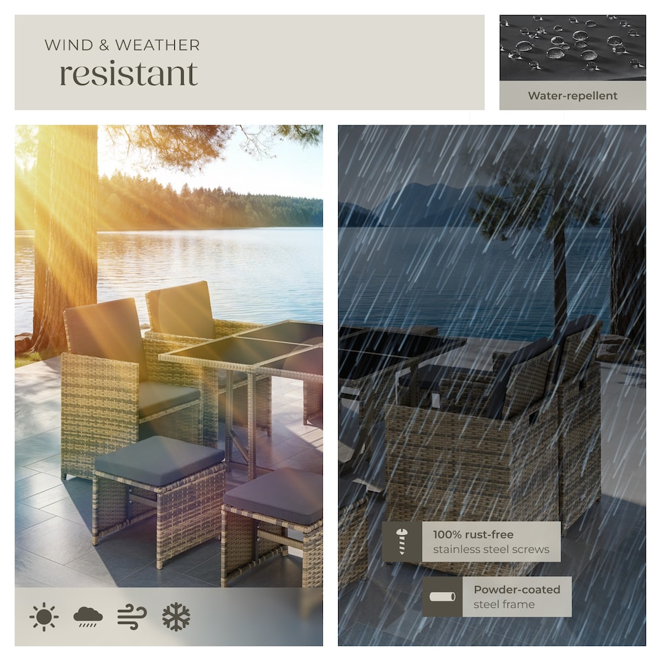 image 1 of Garden Table and Chairs Bilbao - 8 seats, weather and UV-resistant, rain cover | Brown | nature | 1