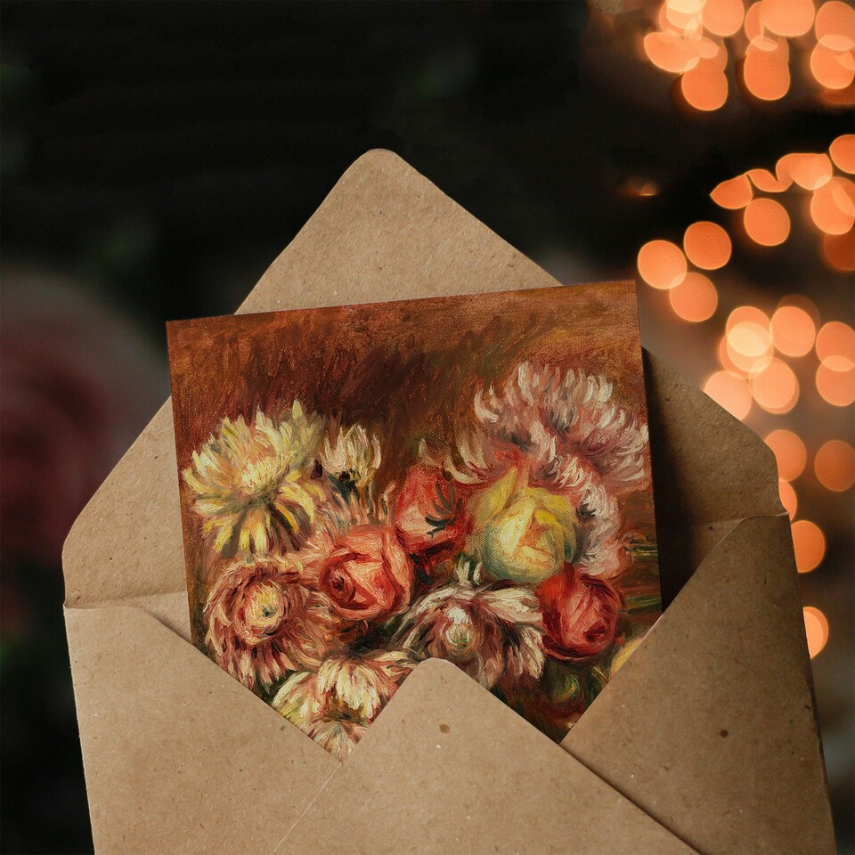image 1 of Pierre Auguste Renoir Art Card Flowers in a Green Vase