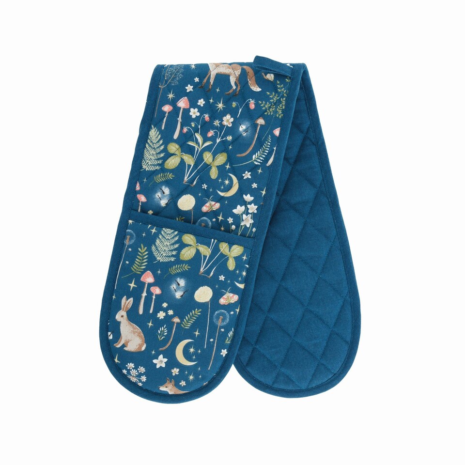 image 1 of Catherine Lansfield Enchanted Twilight Animals Cotton Kitchen Double Oven Glove Navy Blue Blue | Navy Blue