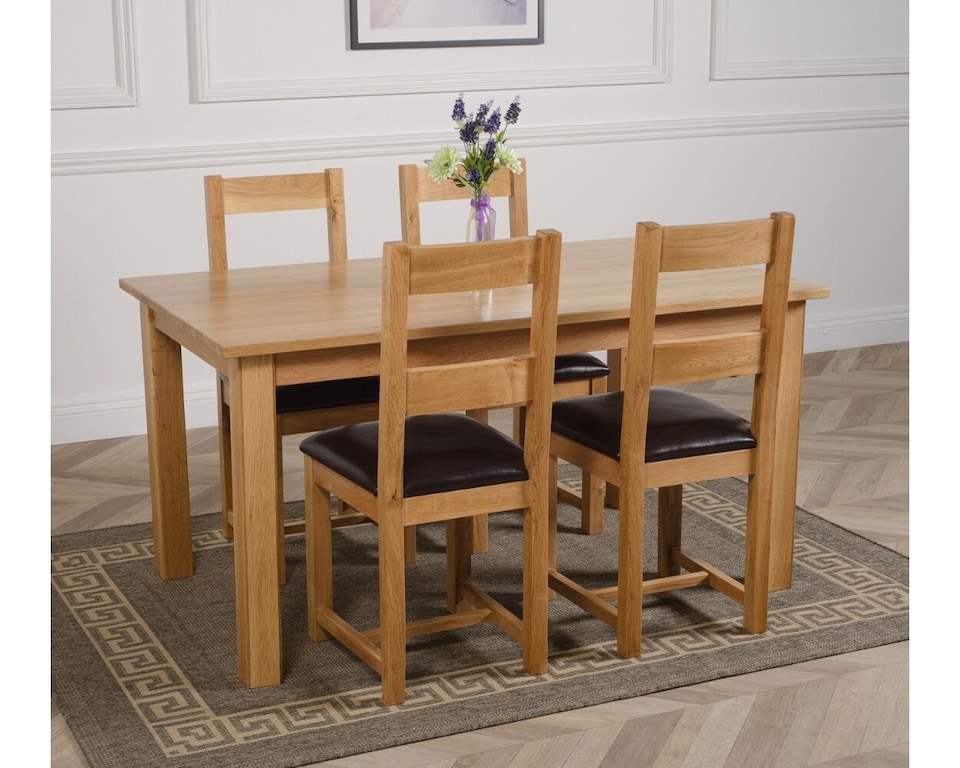 image 1 of Oslo 150 x 90 cm Medium Oak Dining Table and 4 Lincoln Chairs | Brown | Brown