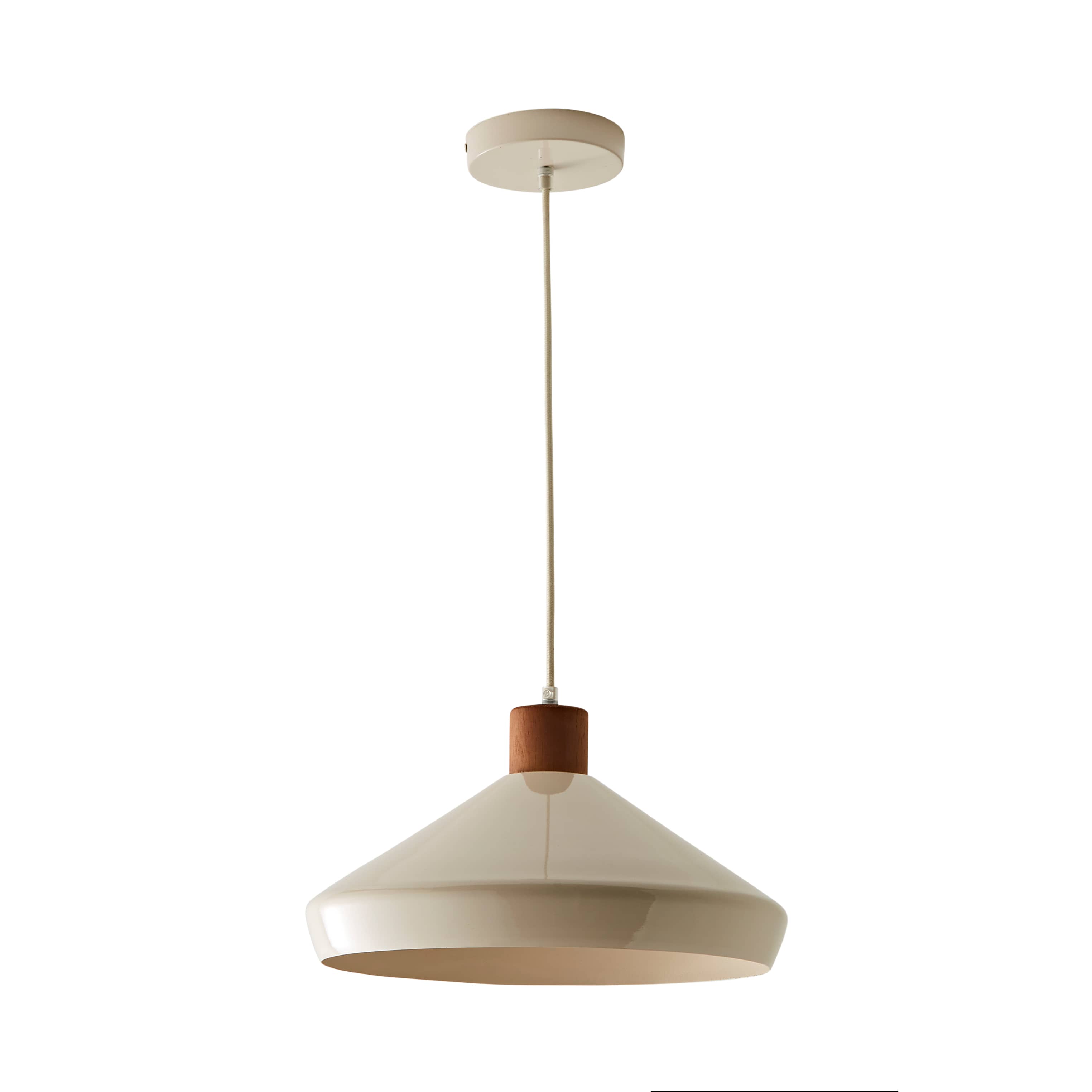 ValueLights Parker Gloss with Walnut Wood Dome Adjustable Ceiling Pendant Light in Cream