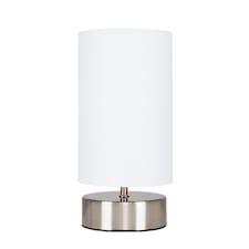 ValueLights Satin Touch Dimmer Bedside Table Lamp With White Cylinder Light Shade | White