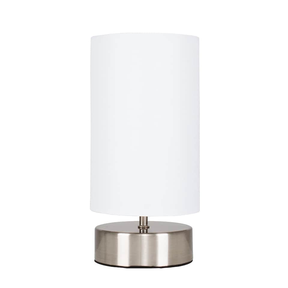 image 1 of ValueLights Satin Touch Dimmer Bedside Table Lamp With White Cylinder Light Shade | White