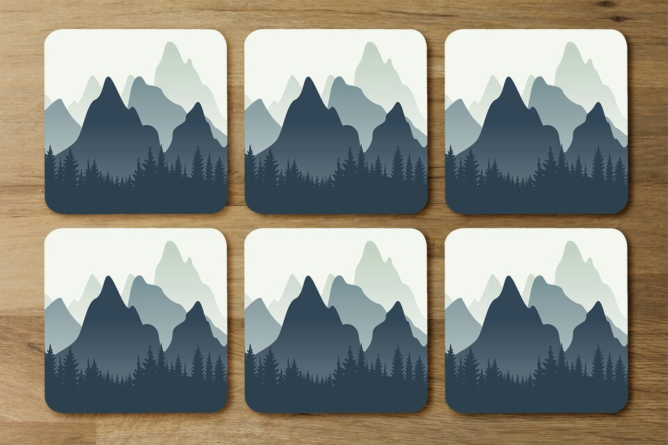 image 1 of mountain landscape illustration (Placemat & Coaster Set)