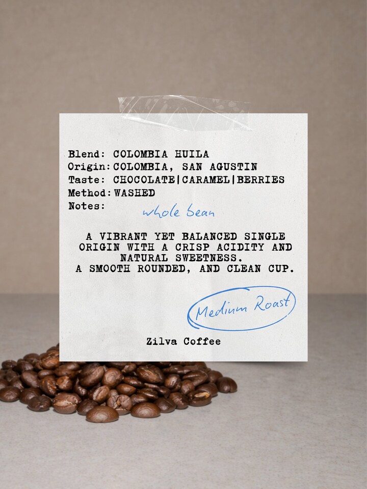 image 1 of Zilva Colombia San Agustin Speciality Coffee Beans - Medium Roast - 1Kg