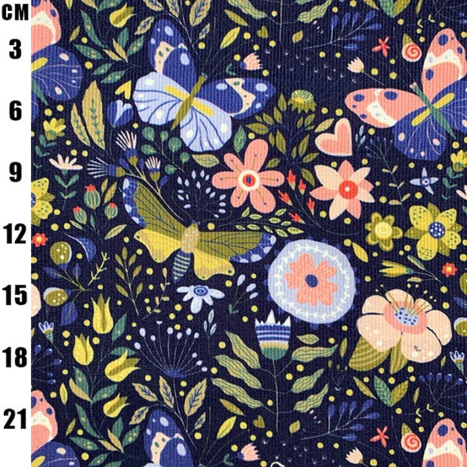 Minerva Navy Printed Cotton Needlecord Dressmaking Fabric per metre, 145cm / 57" Wide