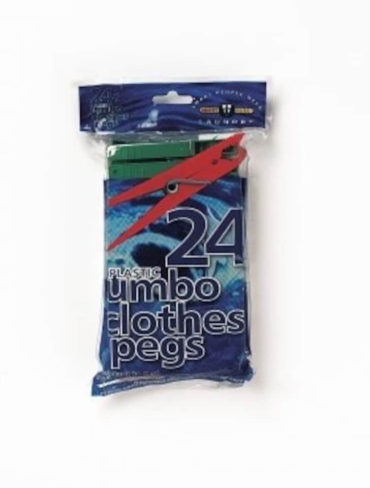 image 1 of 24 Jumbo Plastic Clothes Pegs - Assorted Colours