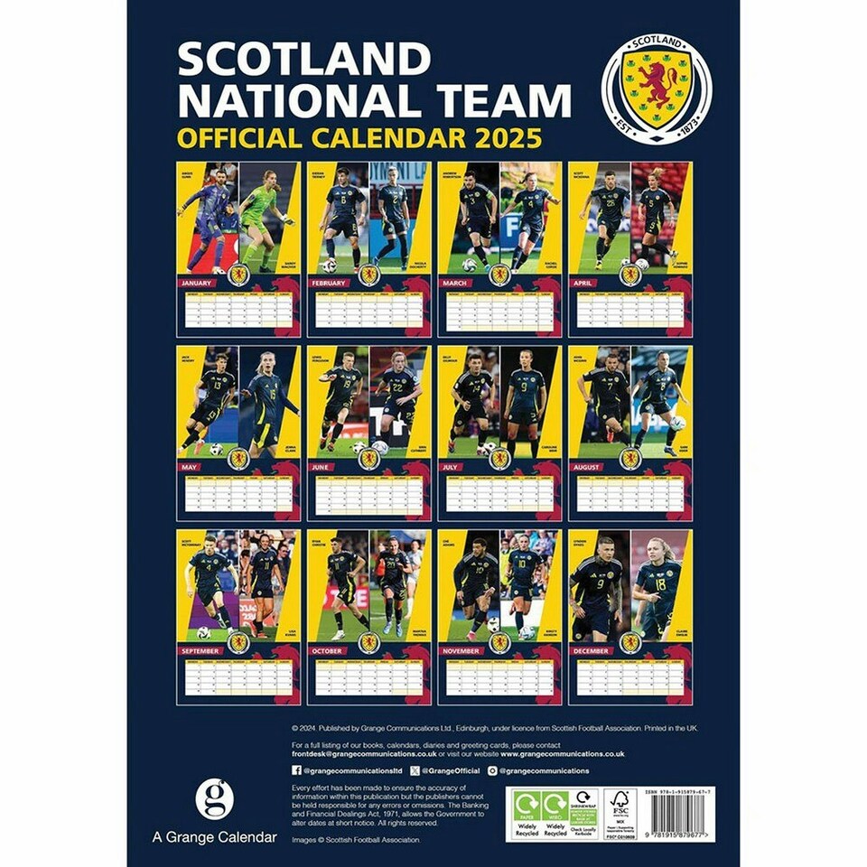image 1 of Scottish FA 2025 A3 Wall Calendar - Multicoloured - One Size