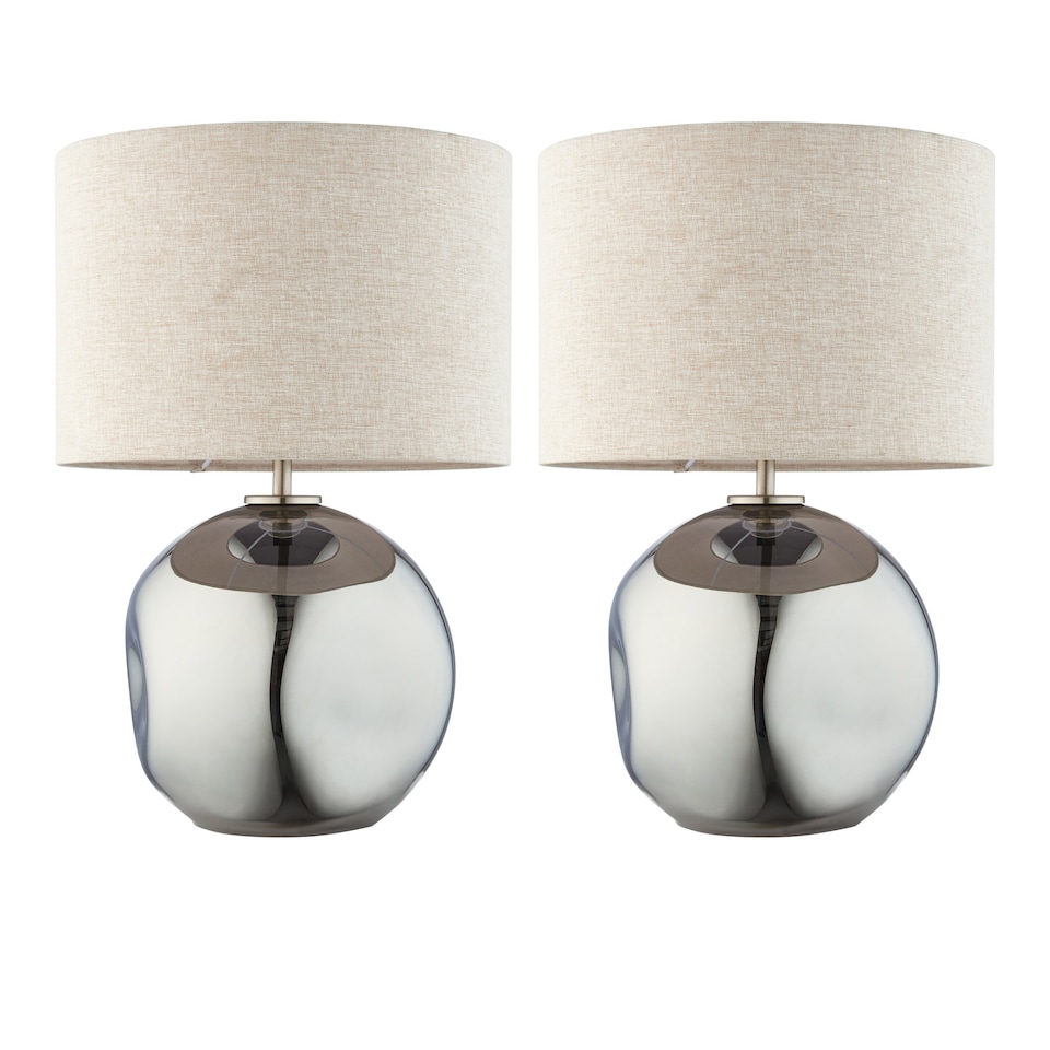 image 1 of Set of 2 Lola - Smoke Mirror Dimpled Glass 43cm Table Lamps