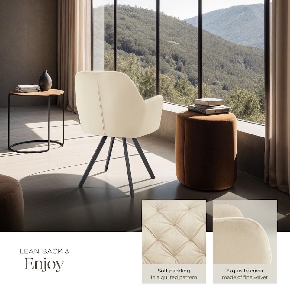 image 1 of Armchair Lucia - padded, quilted pattern, 180 degree swivel chair | Cream | cream | 2