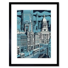 Belfast Cityscape City Centre Hall Style 9x7" Black Framed Wall Art Print