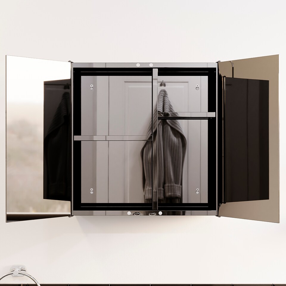 image 1 of Bath Vida Tiano Stainless Steel Mirrored Double Wall Mounted Bathroom Cabinet | Chrome | Stainless Steel | 1