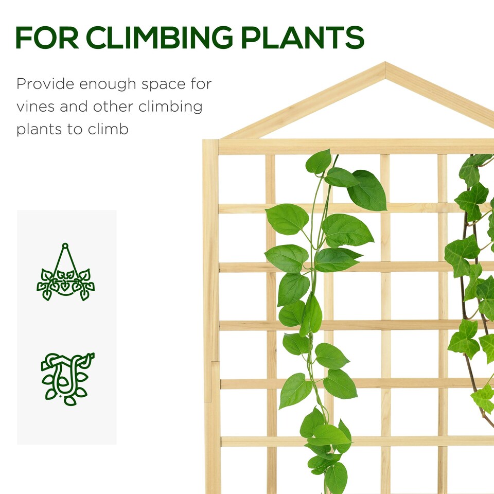 image 1 of Outsunny Wooden Garden Planters with Trellis for Vine Climbing Plants, Natural