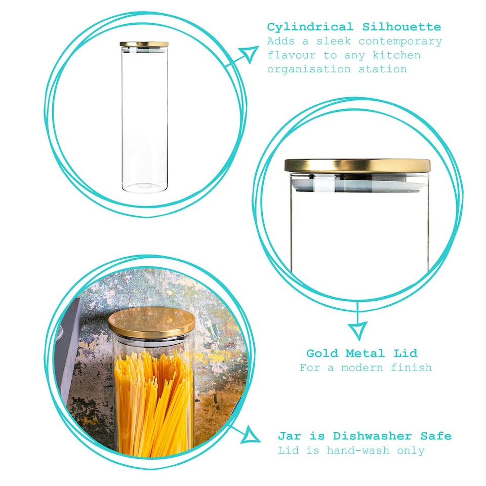 image 1 of Argon Tableware Glass Storage Jars with Metal Lids - 2 Litre - Gold - Pack of 3