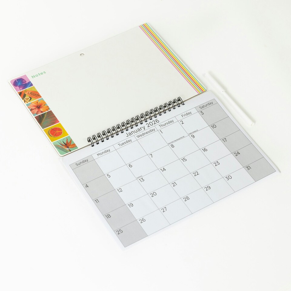 image 1 of 2026 Monthly Memo Board Calendar & Pen Tropical Design