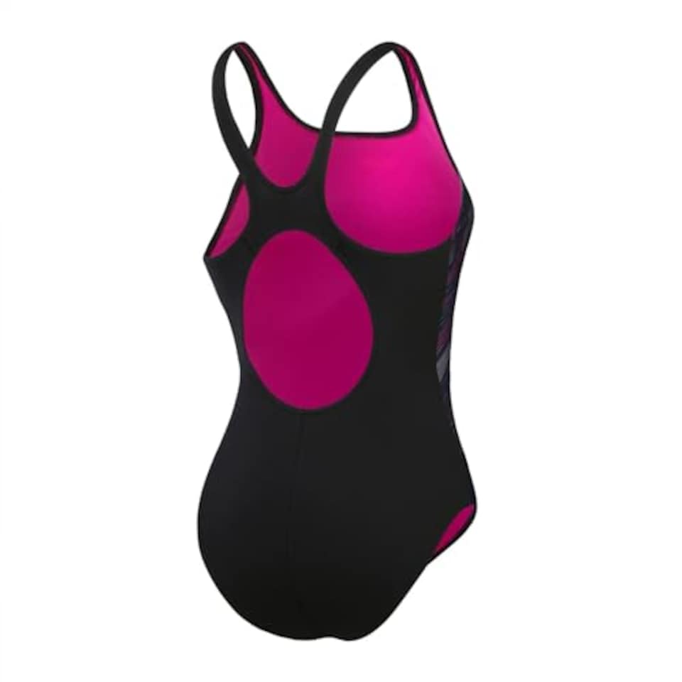image 1 of Speedo Womens Hyperboom Placement Muscleback Swimsuit Black/Pink/Charcoal Size 32
