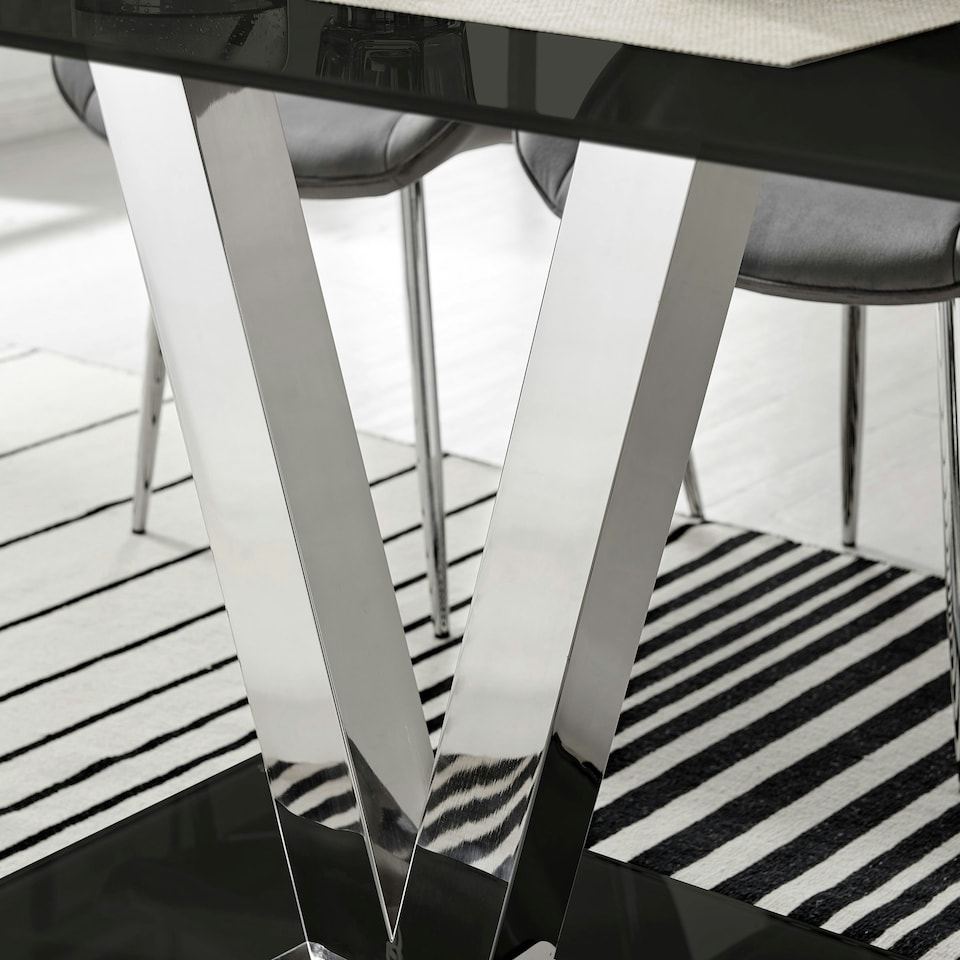image 1 of Furniturebox Florini Black Glass And Metal V Dining Table