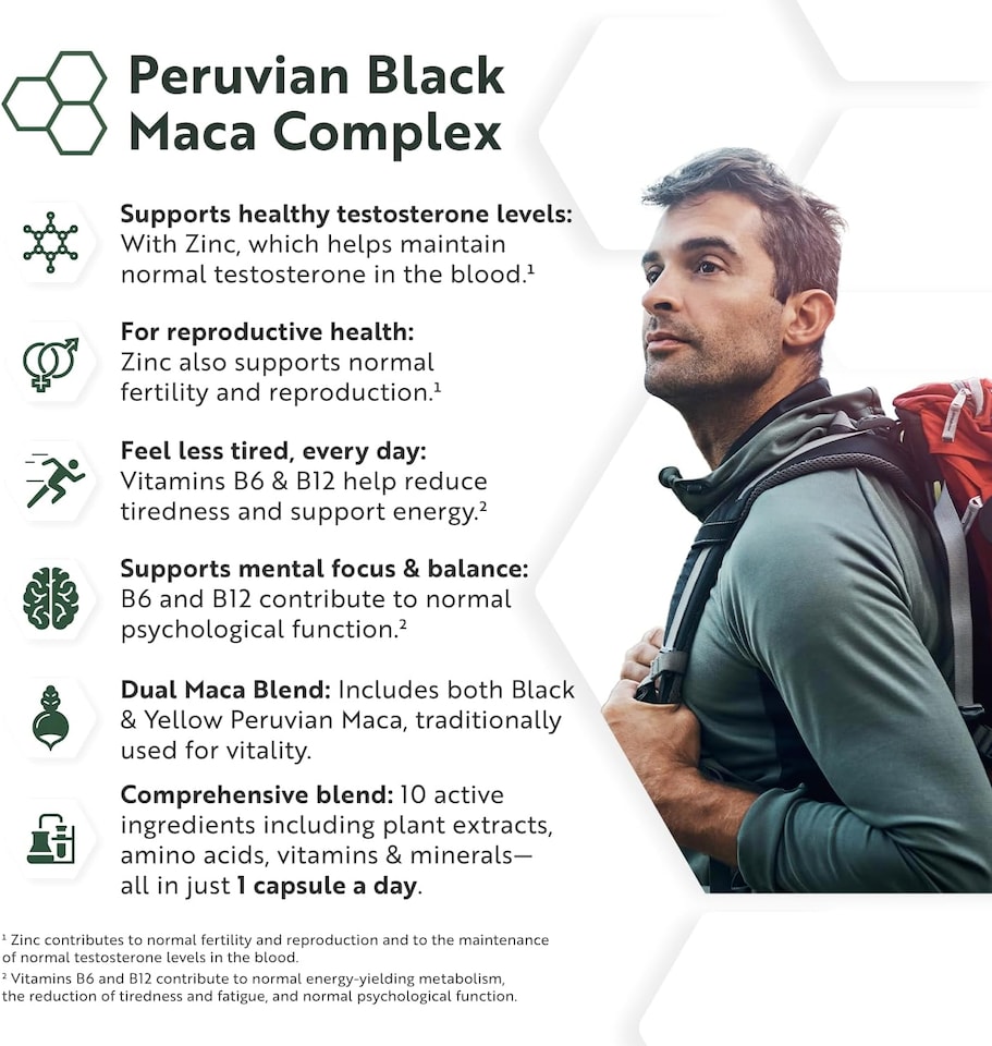 image 1 of Nutravita Black Maca Complex 6000mg with Fenugreek, Vitamin B12, Vitamin B6, Ginseng, L Arginine - Normal Energy and Fertility (EFSA) - 180 Capsules