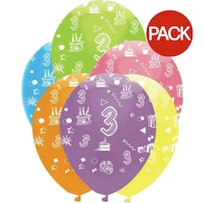 Creative Party Latex 3rd Birthday Balloons (Pack of 6) - Multicoloured - One Size