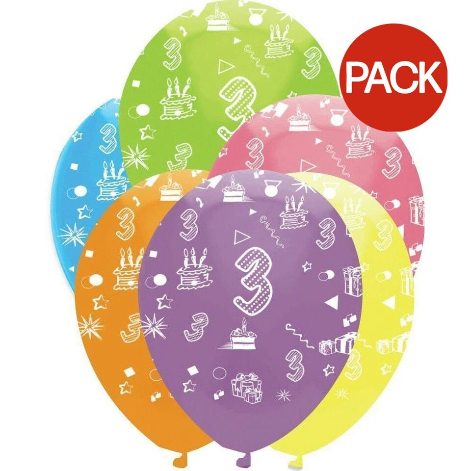 Creative Party Latex 3rd Birthday Balloons (Pack of 6) - Multicoloured - One Size