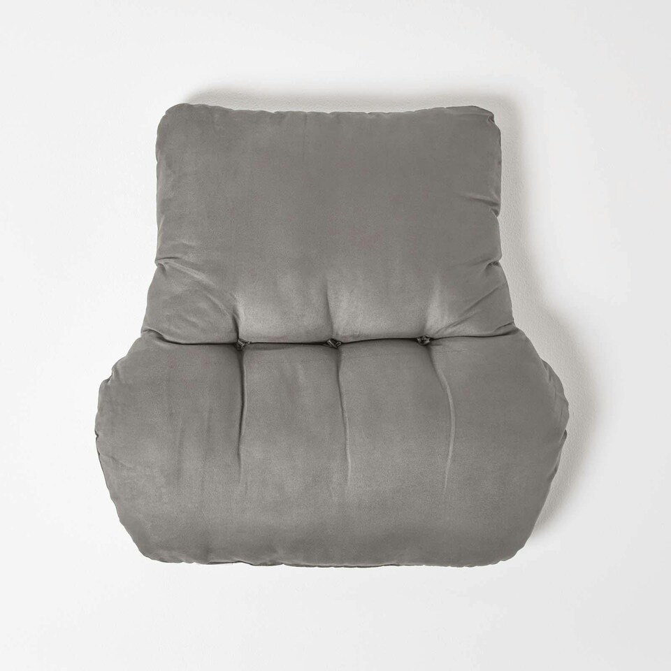 image 1 of Homescapes Grey Faux Suede Back Support Cushion | Grey | Grey | H 58 x W 68 x D 15 cm