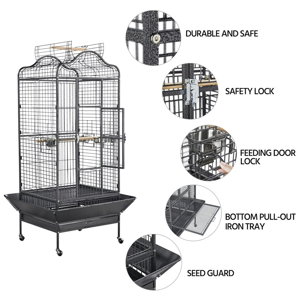 image 1 of Yaheetech 160 cm Tall Open Playtop Extra Large Bird Cage Black