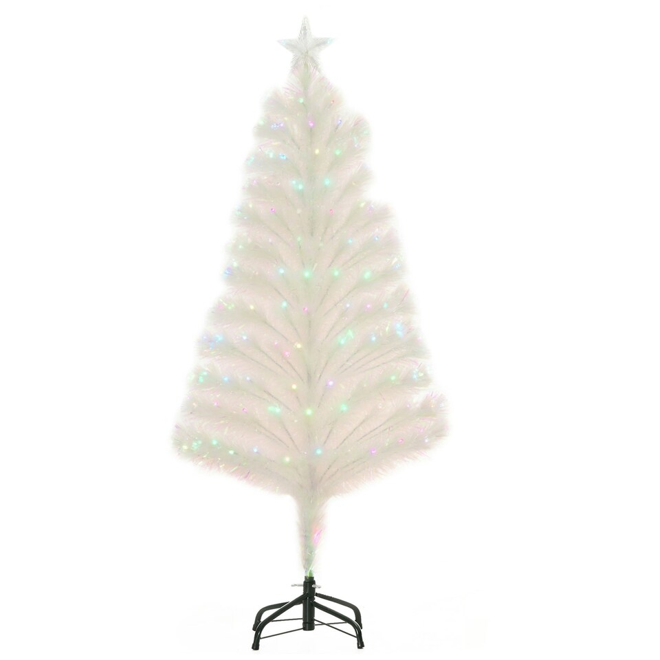 image 1 of HOMCOM 4FT Prelit Artificial Christmas Tree Fiber Optic Xmas Decoration, White