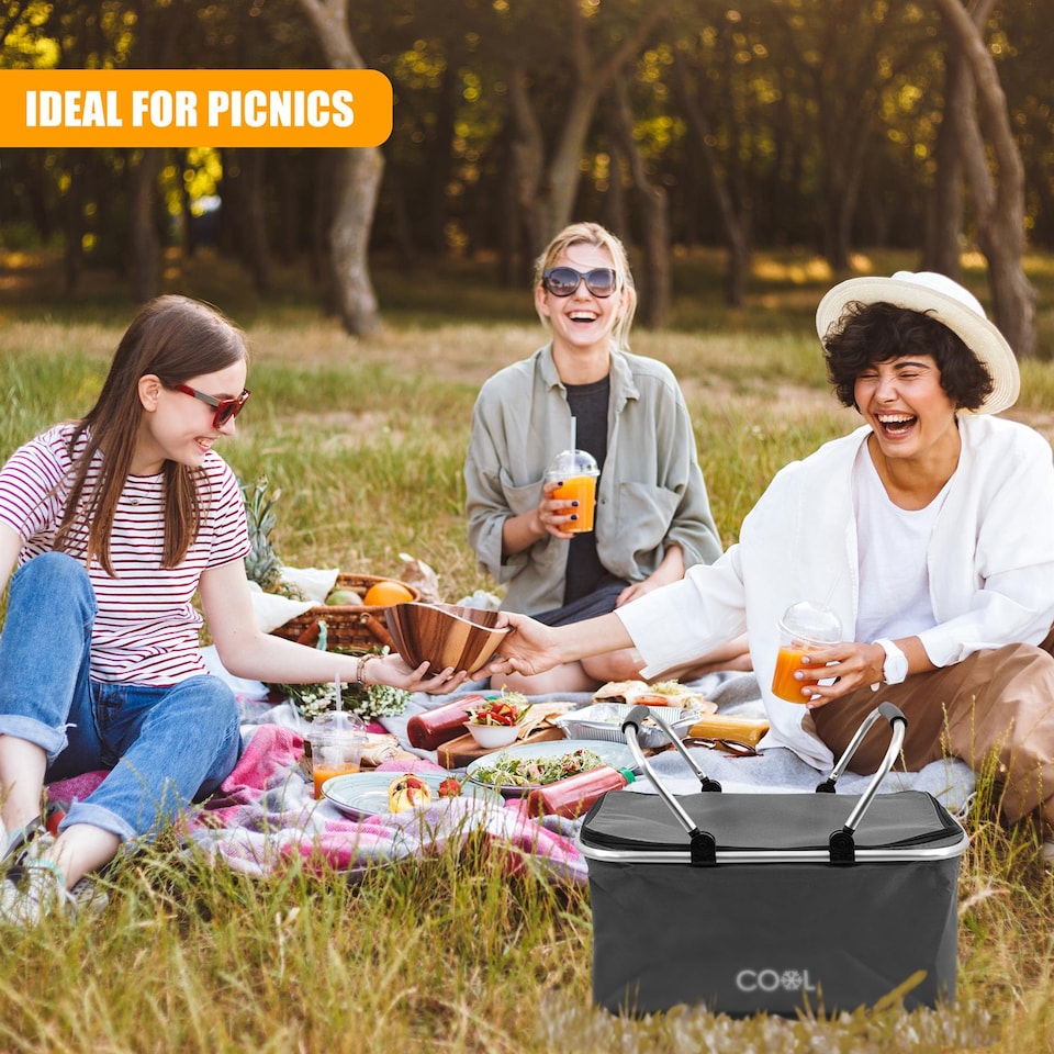 image 1 of GEEZY Insulated Cooler Bag and Folding Picnic Basket Grey 35L