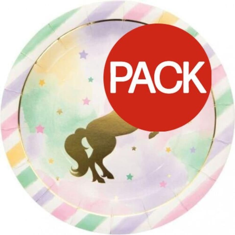 Creative Party Paper Unicorn Dinner Plate (Pack of 8) - Pink/Green/Gold - One Size