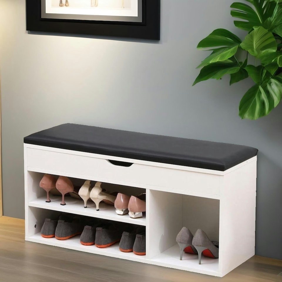 image 1 of Shoe Storage Bench 90CM White White