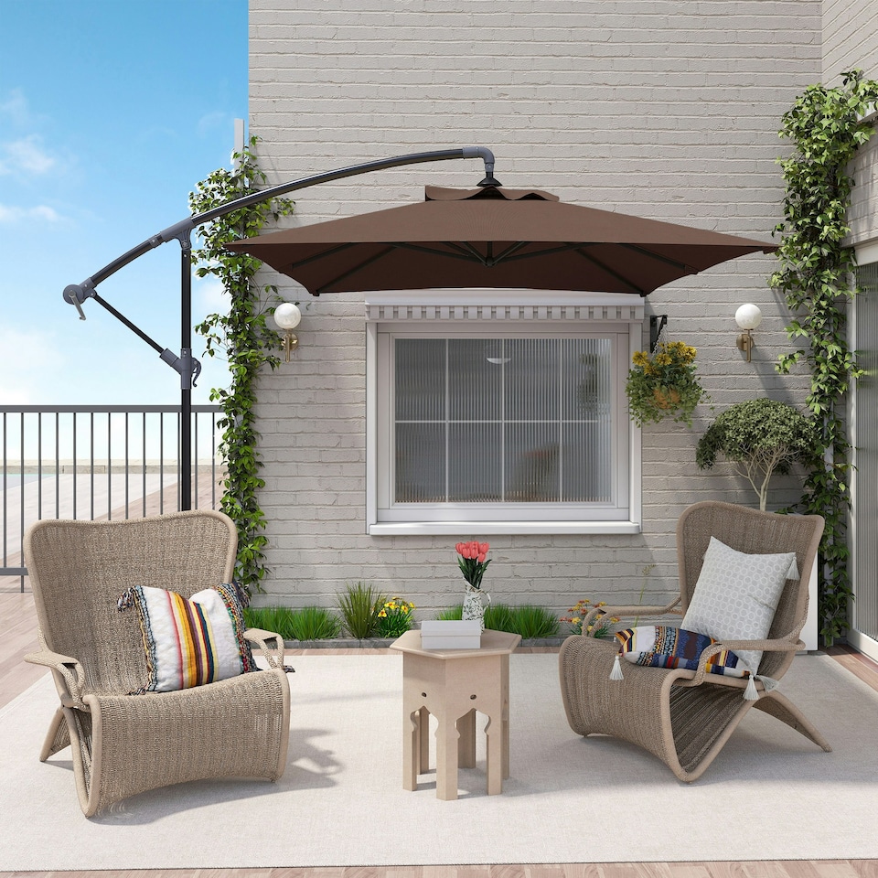 image 1 of Outsunny 3 m Cantilever Parasol with Cross Base, Crank Handle, 6 Ribs, Brown