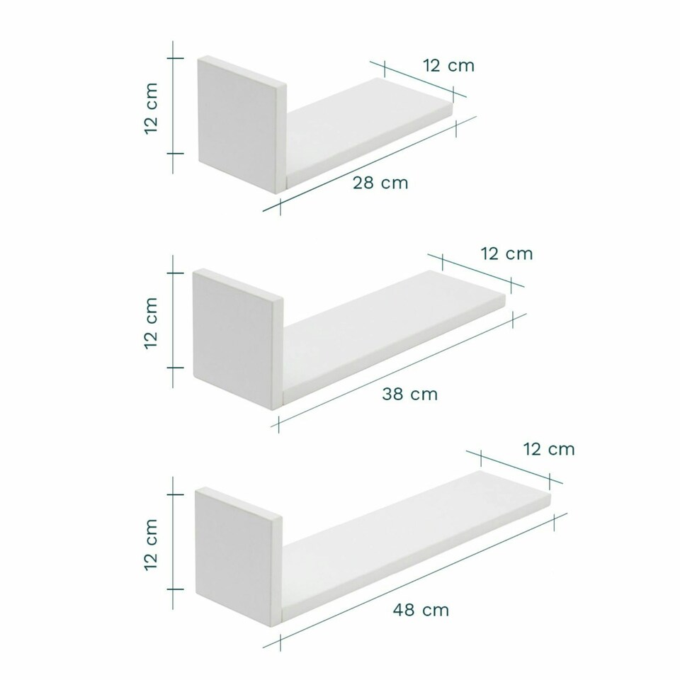 image 1 of Tutti Bambini Set of Three L-Shaped Wall Shelves - White