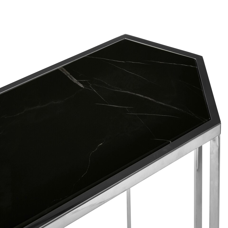 image 1 of Silver Frame Console Table With Black Marble Top,Satinless Steel Hallway Table,Center Table,Spacious Table Silver
