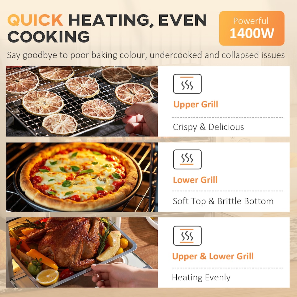 image 1 of HOMCOM Mini Oven, 21L Countertop Electric Grill, Toaster Oven with Adjustable Temperature, Timer, Baking Tray and Wire Rack, 1400W, Cream