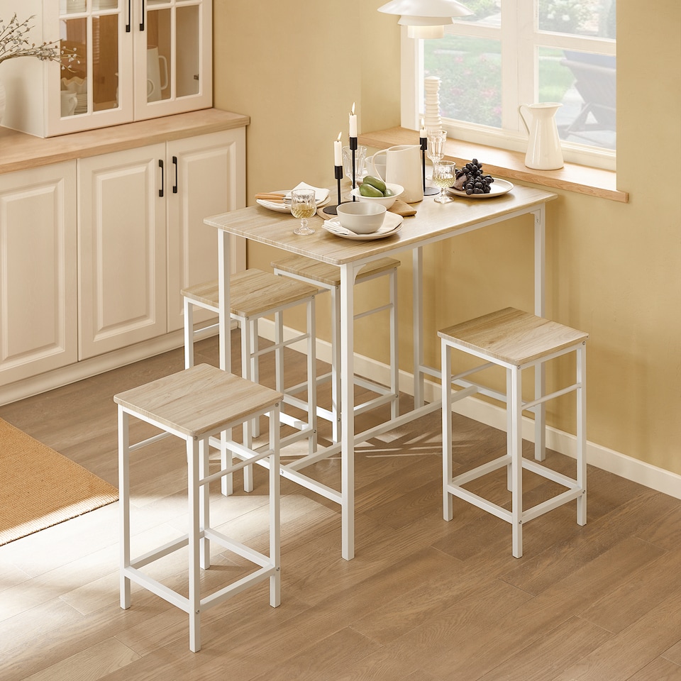 image 1 of SoBuy Breakfast Bar Table and Stools Set 5-Piece, Light Oak/White, 39.4x23.6x34.3 inches, 26.25 kg - OGT11-WN
