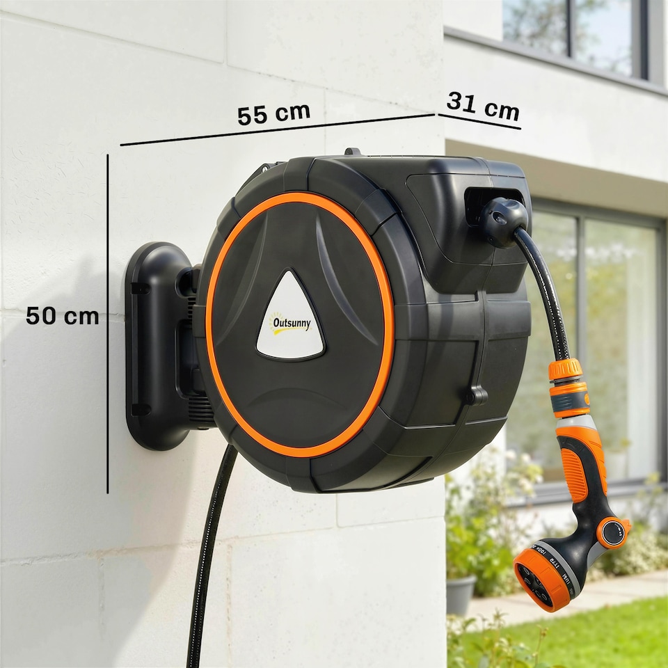 image 1 of Outsunny 28+2m Retractable Hose Reel Wall Mounted with Auto Retraction