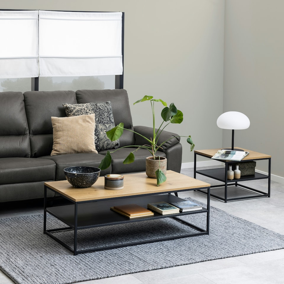 image 1 of Gila Square Coffee Table with Open Shelf in Oak & Black